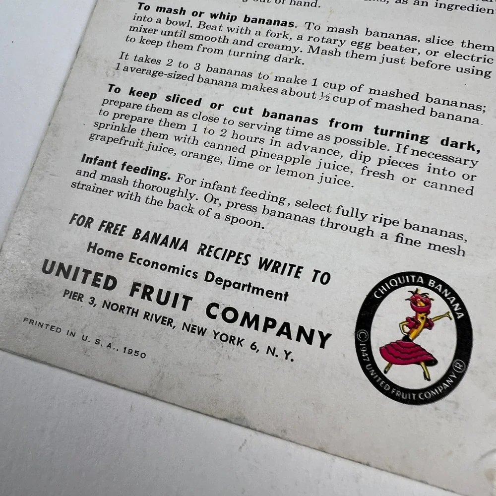 Chiquita Banana Recipe Booklet 1950 Yellow Vintage Advertising Mid Century Food